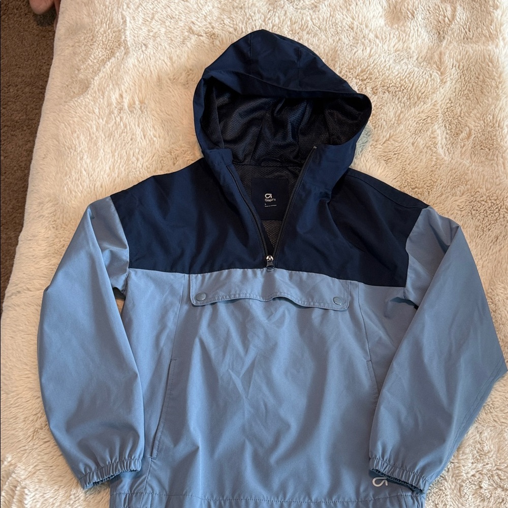 KIDS-GAP Fit Black Hooded Zip Jacket with Dark Gray Lining-Size L